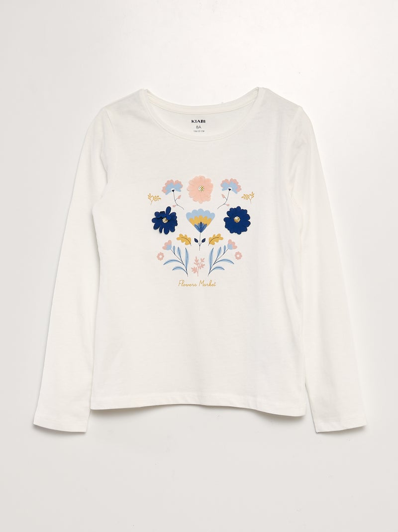 T-shirt em jersey de manga comprida BRANCO - Kiabi
