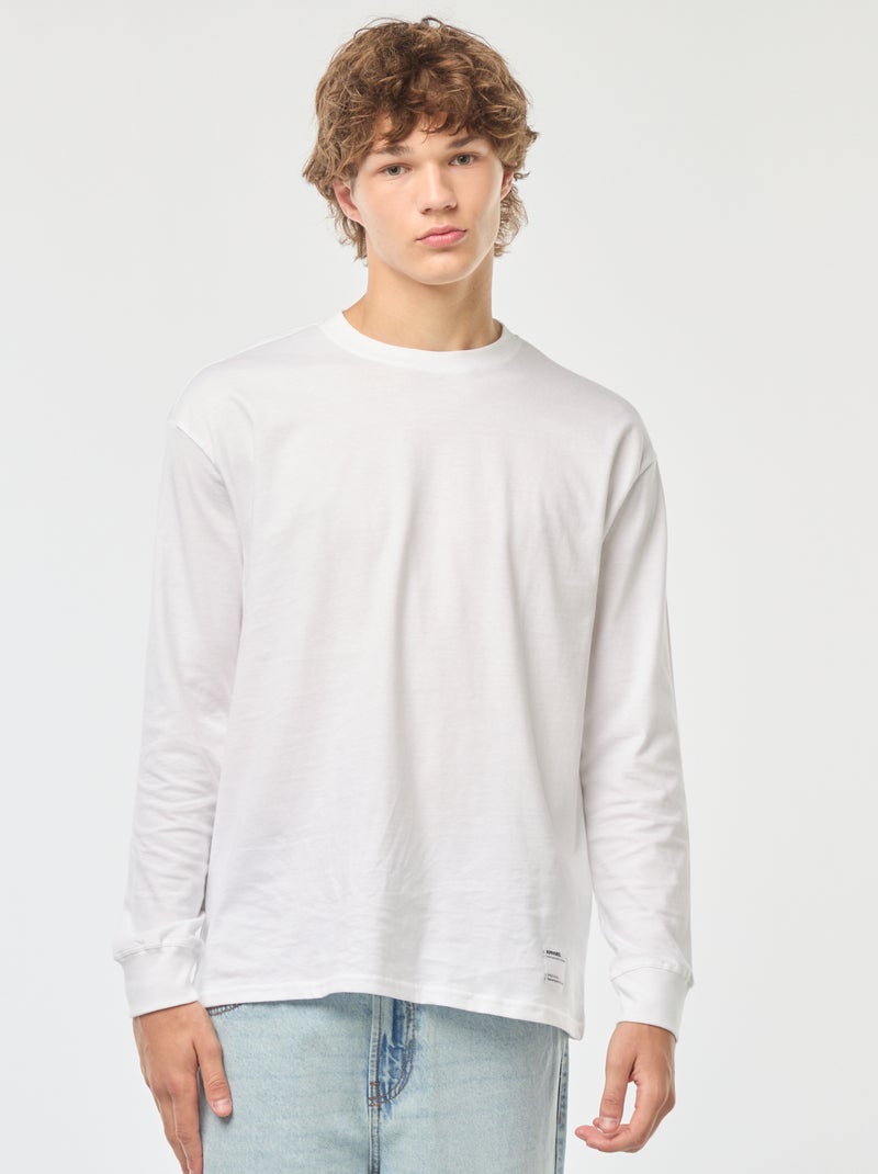 T-shirt em jersey de manga comprida Branco - Kiabi