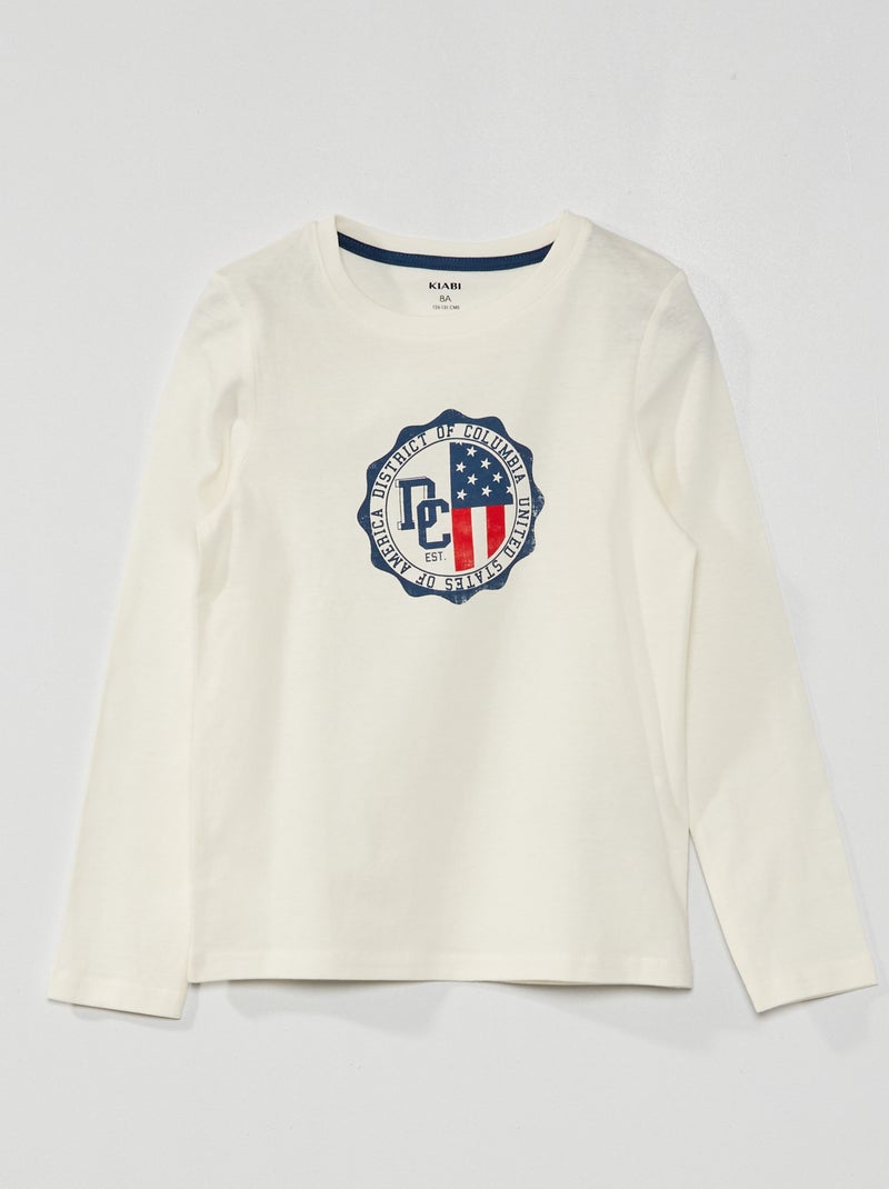 T-shirt em jersey de manga comprida BRANCO - Kiabi