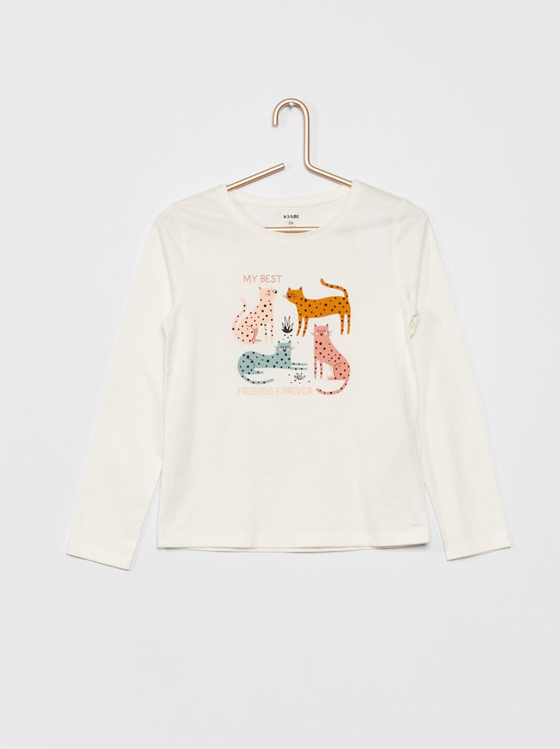 T-shirt em jersey de manga comprida BRANCO - Kiabi