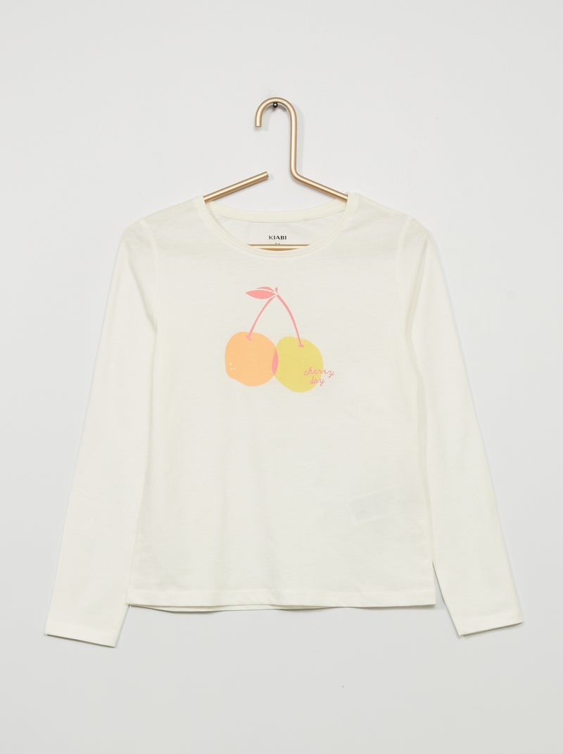 T-shirt em jersey de manga comprida BRANCO - Kiabi
