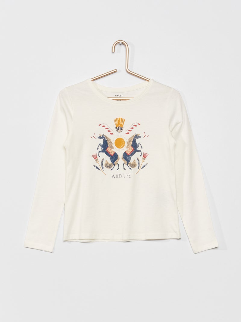 T-shirt em jersey de manga comprida BRANCO - Kiabi