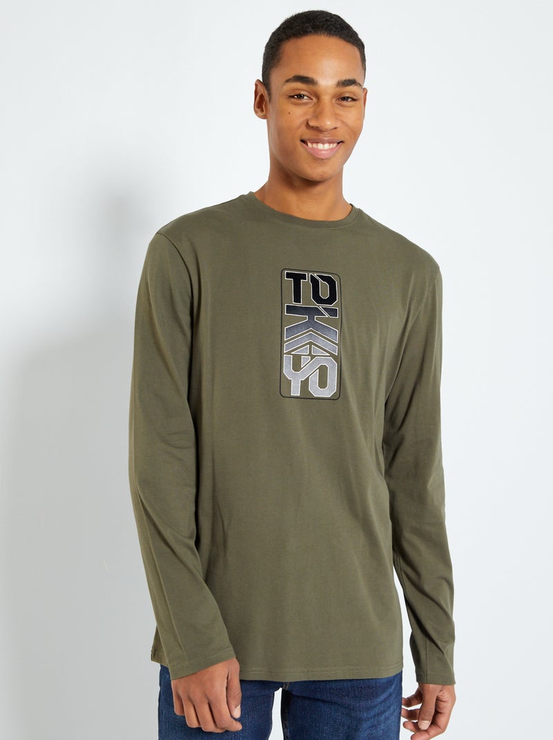 T-shirt em jersey de manga comprida CAQUI - Kiabi