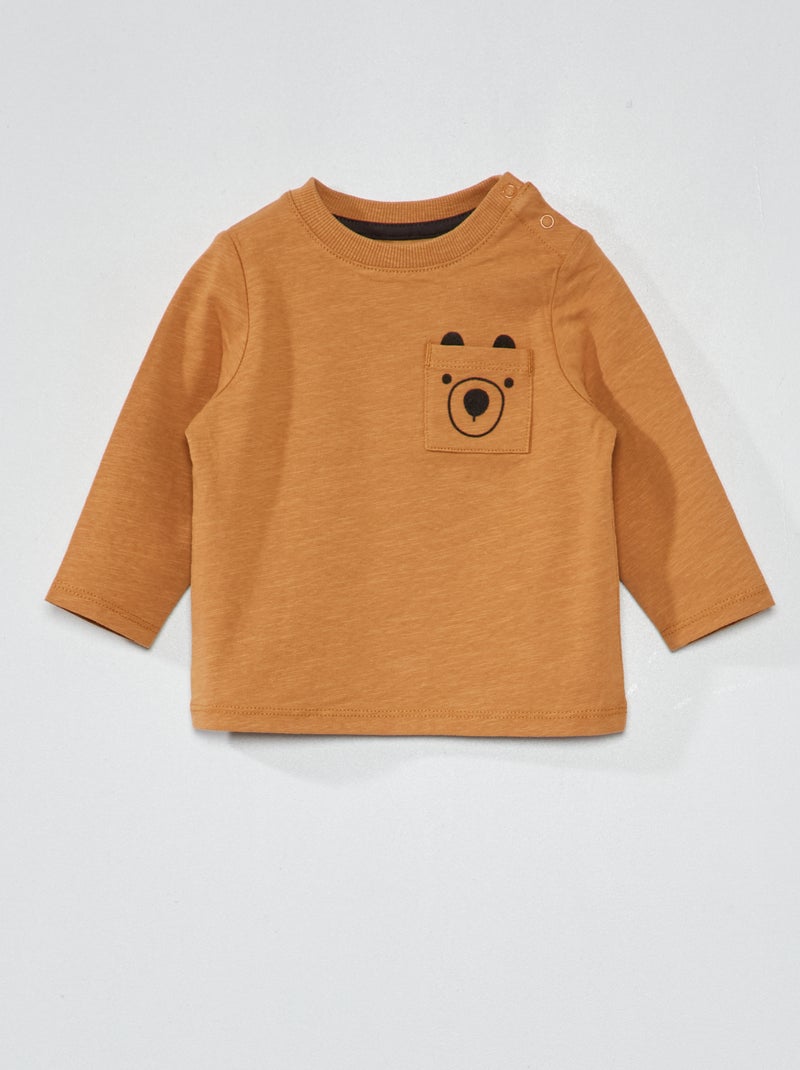 T-shirt em jersey de manga comprida CASTANHO - Kiabi