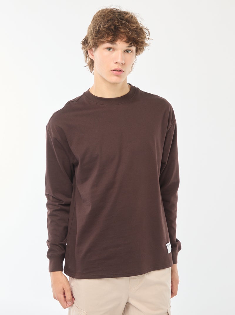 T-shirt em jersey de manga comprida Castanho - Kiabi