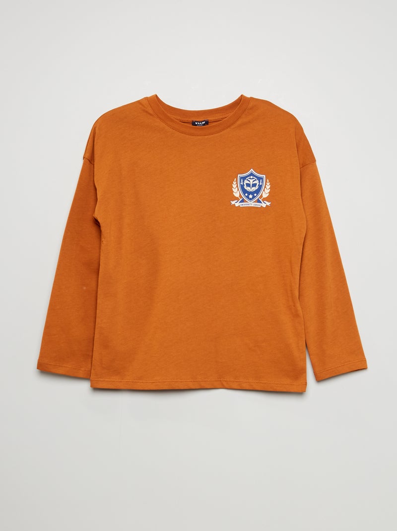 T-shirt em jersey de manga comprida CASTANHO - Kiabi
