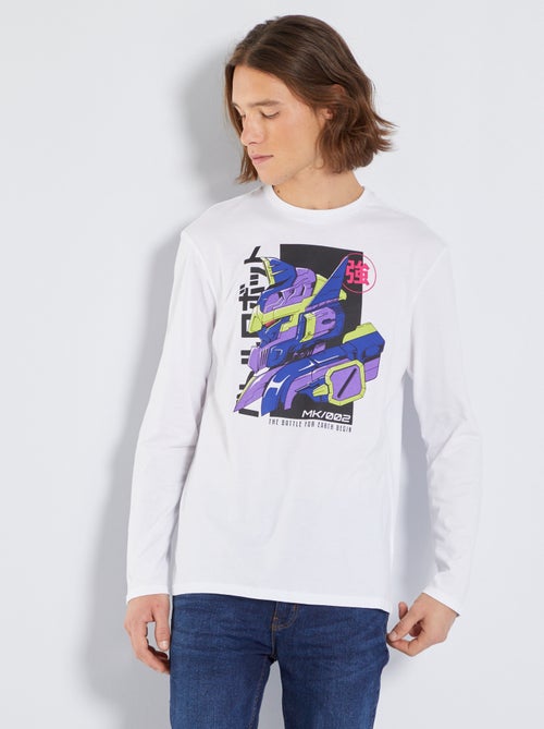 T-shirt em jersey de manga comprida com estampado - Kiabi