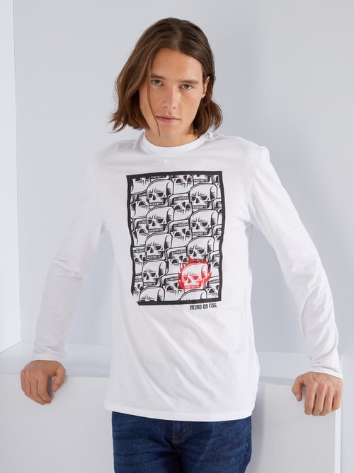 T-shirt em jersey de manga comprida com estampado - Kiabi