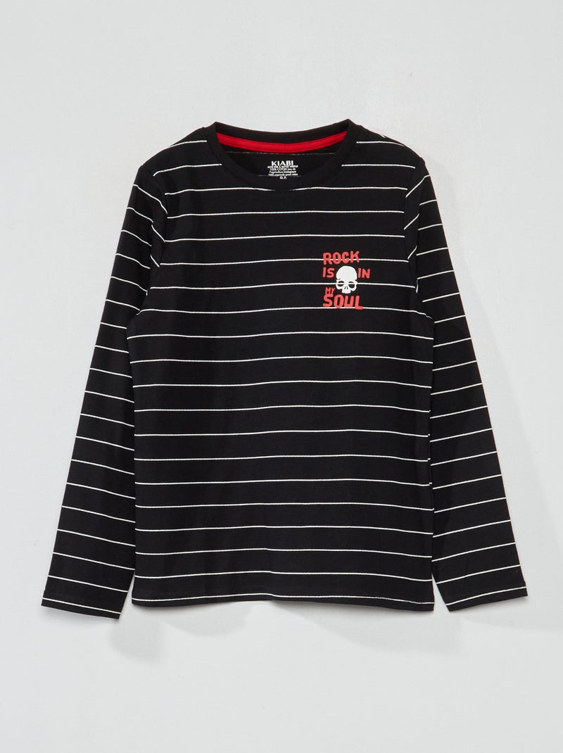 T-shirt em jersey de manga comprida PRETO - Kiabi
