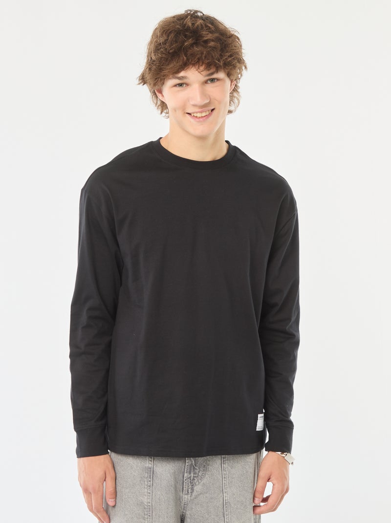 T-shirt em jersey de manga comprida Preto - Kiabi