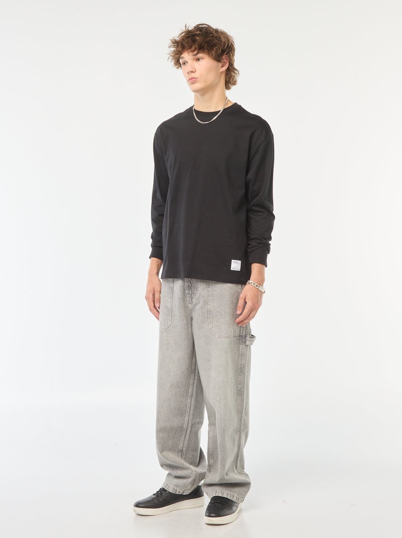 T-shirt em jersey de manga comprida Preto - Kiabi