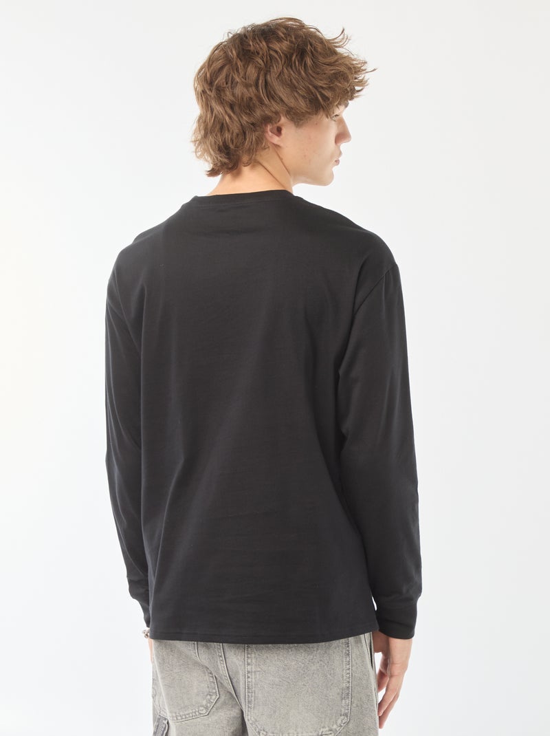 T-shirt em jersey de manga comprida Preto - Kiabi