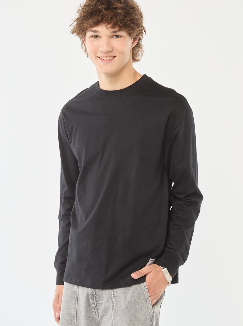 T-shirt em jersey de manga comprida Preto - Kiabi