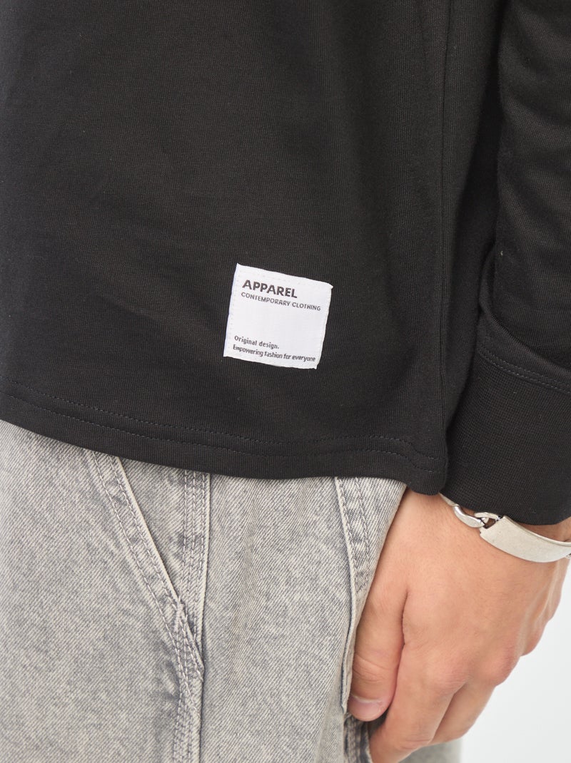 T-shirt em jersey de manga comprida Preto - Kiabi