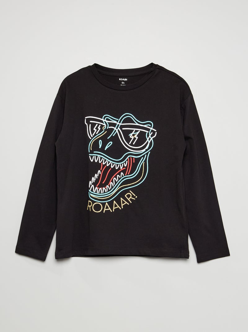 T-shirt em jersey de manga comprida PRETO - Kiabi
