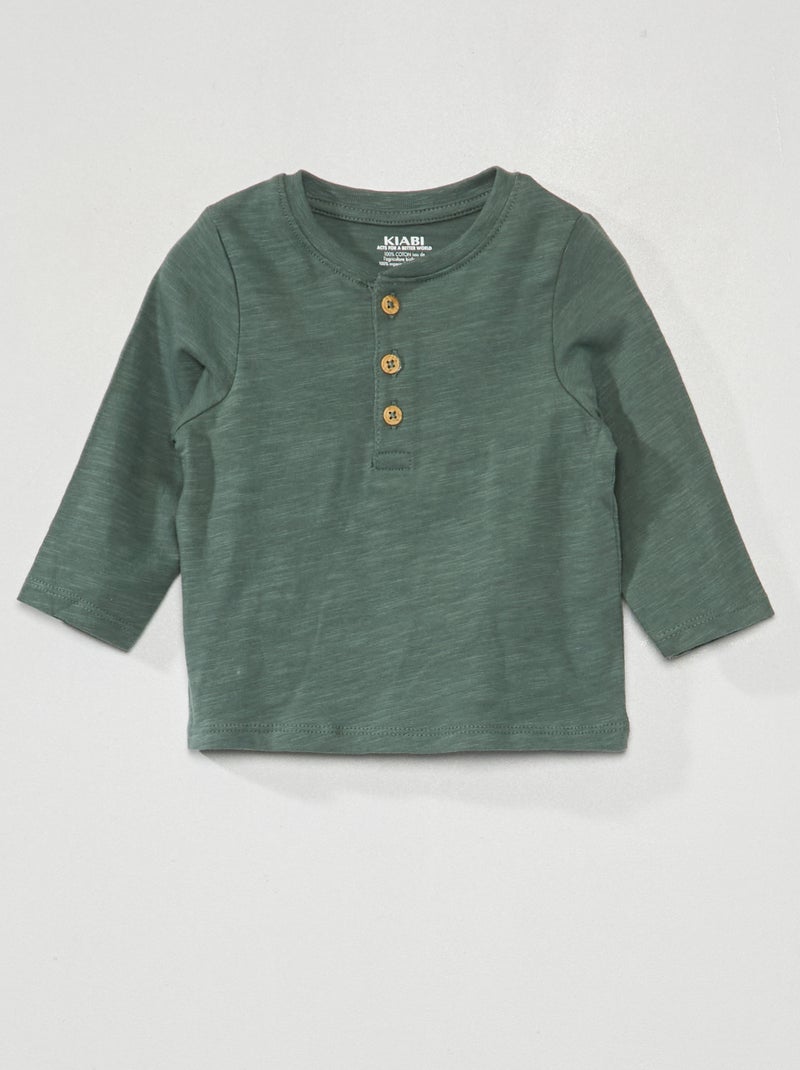 T-shirt em jersey de manga comprida Verde Acinzentado - Kiabi