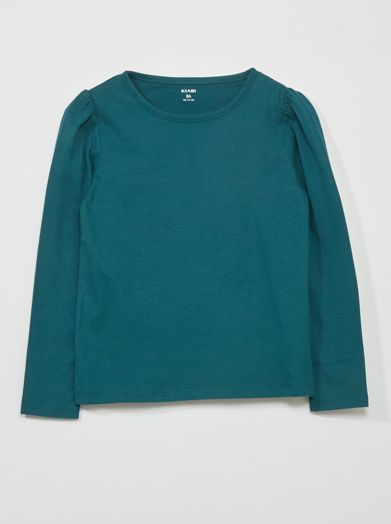 T-shirt em jersey de manga comprida Verde - Kiabi