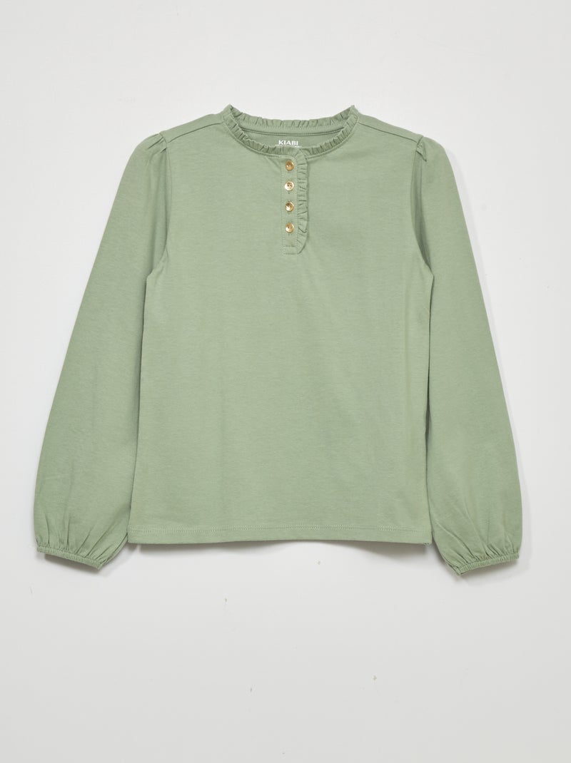 T-shirt em jersey de manga comprida VERDE - Kiabi