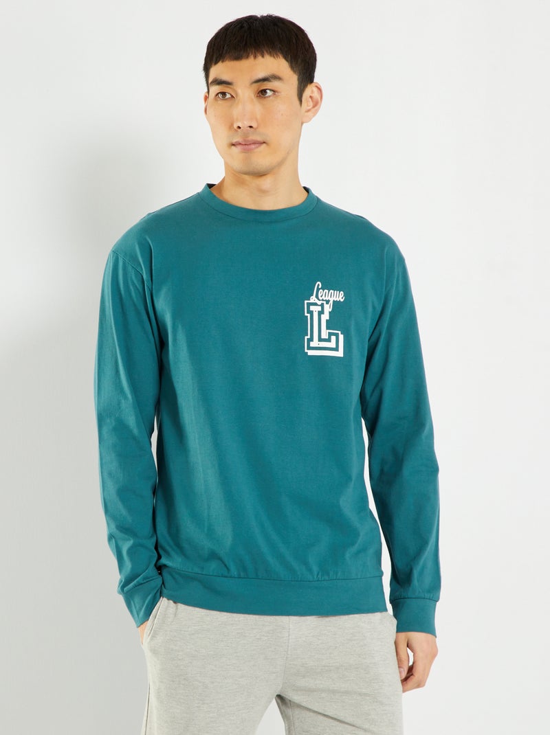 T-shirt em jersey de manga comprida Verde - Kiabi