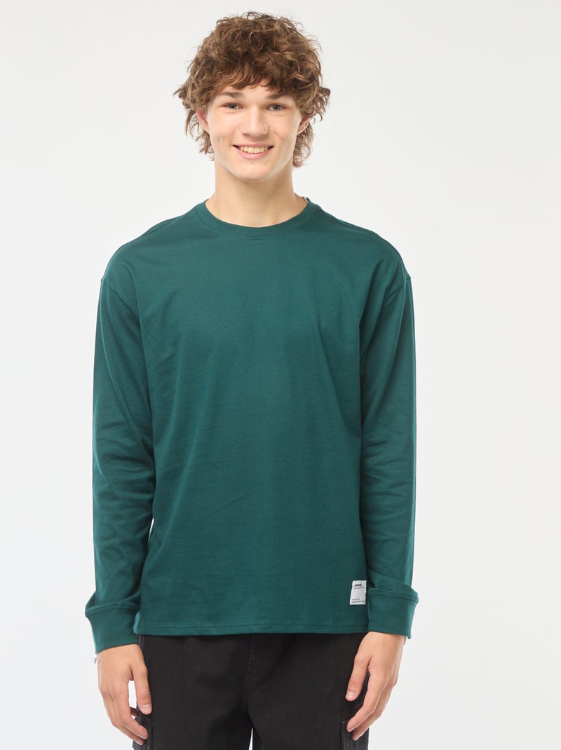 T-shirt em jersey de manga comprida Verde - Kiabi