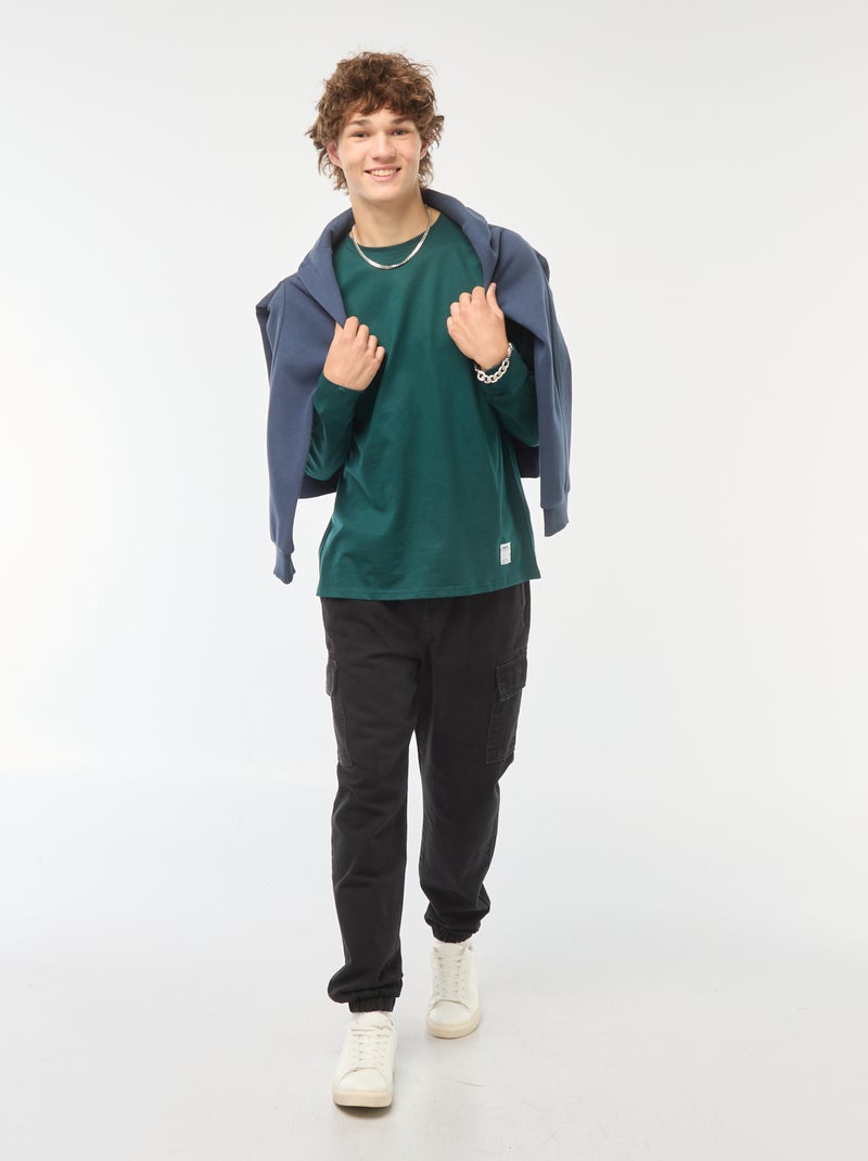 T-shirt em jersey de manga comprida Verde - Kiabi