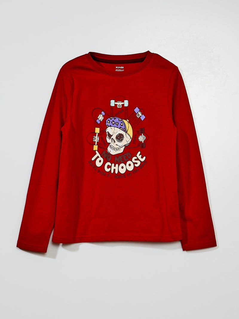 T-shirt em jersey de manga comprida VERMELHO - Kiabi