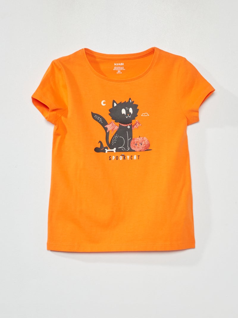 T-shirt em jersey de manga curta - Halloween LARANJA - Kiabi