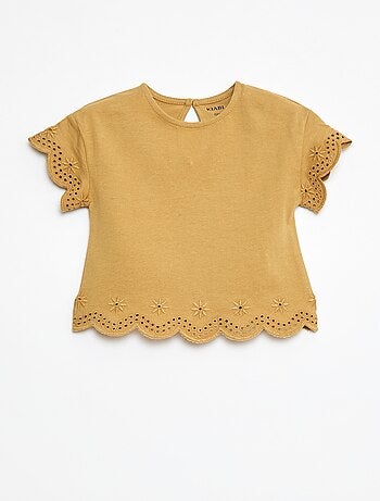 T-shirt em jersey de manga curta com bordado inglês