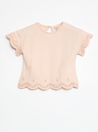 T-shirt em jersey de manga curta com bordado inglês