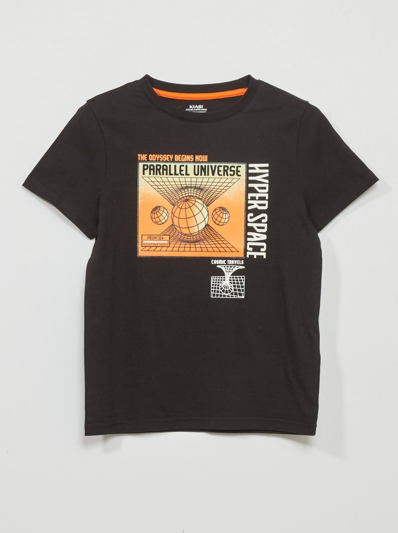 T-shirt em jersey de manga curta PRETO - Kiabi
