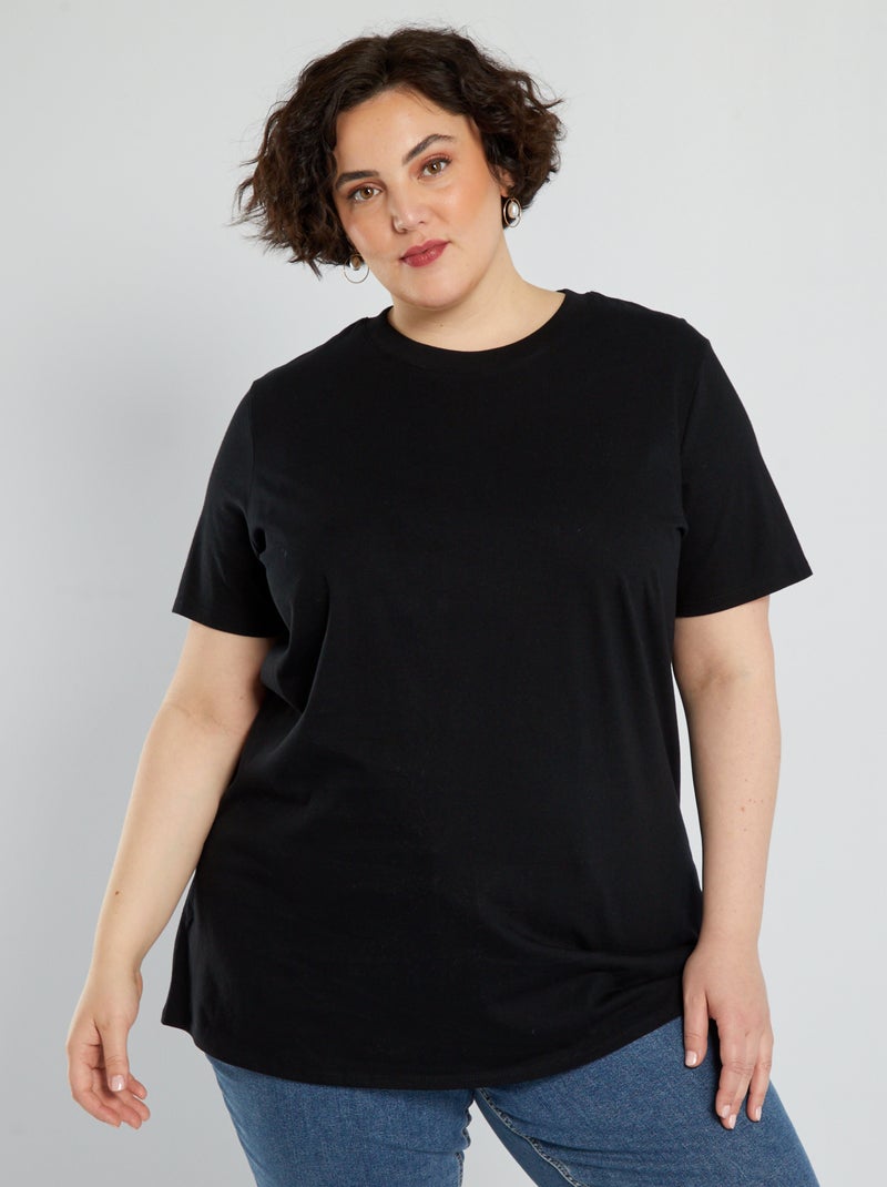 T-shirt em jersey de manga curta PRETO - Kiabi