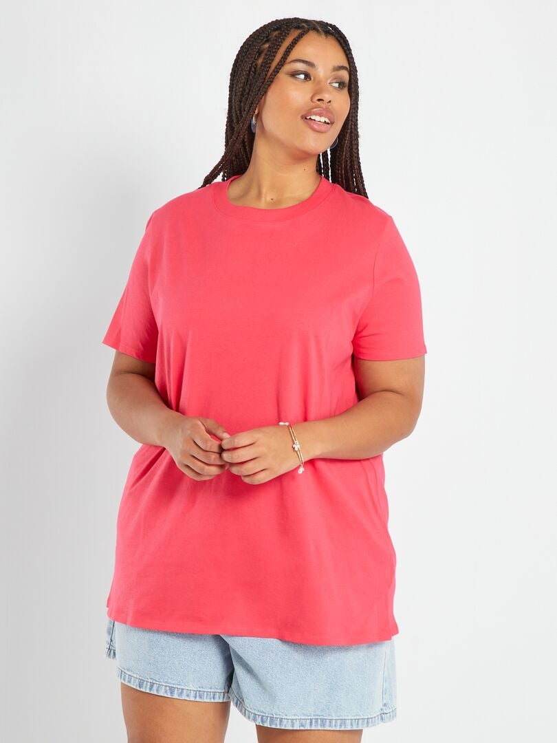 T Shirt Em Jersey De Manga Curta Rosa Kiabi