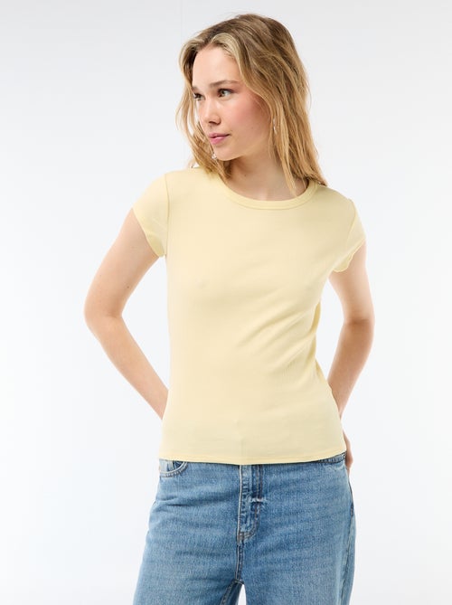 T-shirt em jersey de mangas curtas com textura canelada - Kiabi