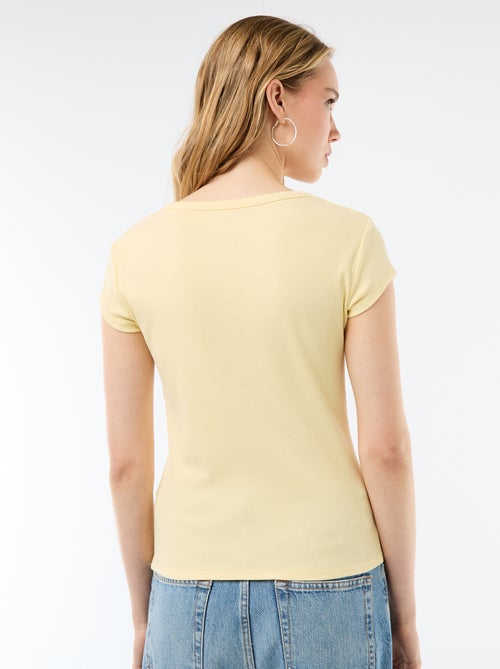 T-shirt em jersey de mangas curtas com textura canelada - Kiabi