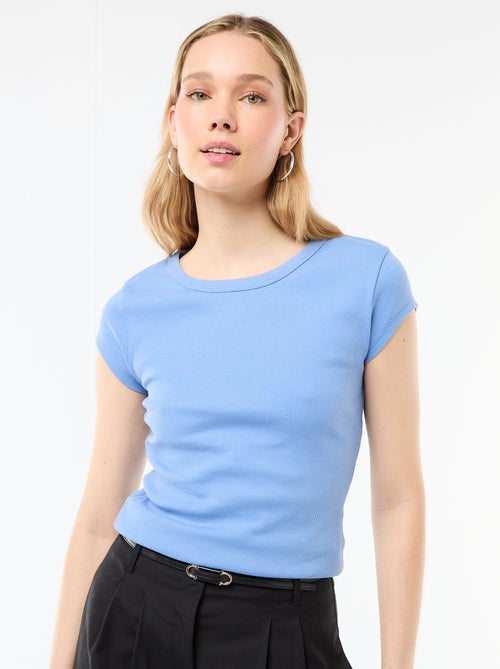 T-shirt em jersey de mangas curtas com textura canelada - Kiabi