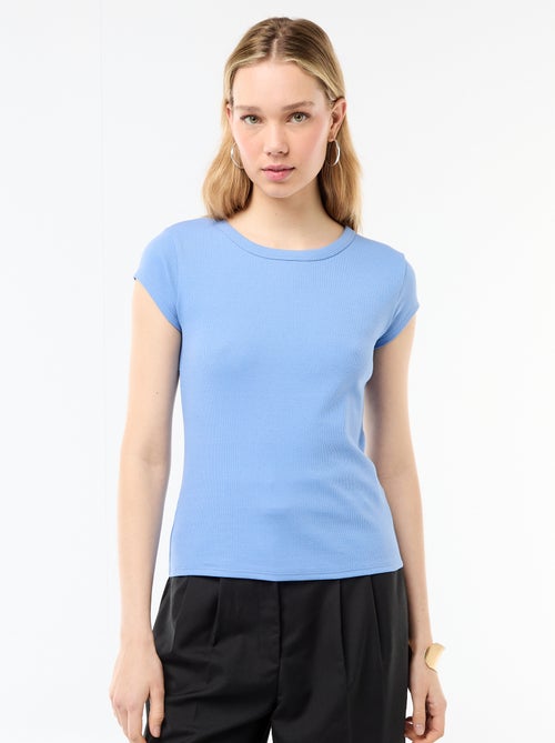 T-shirt em jersey de mangas curtas com textura canelada - Kiabi