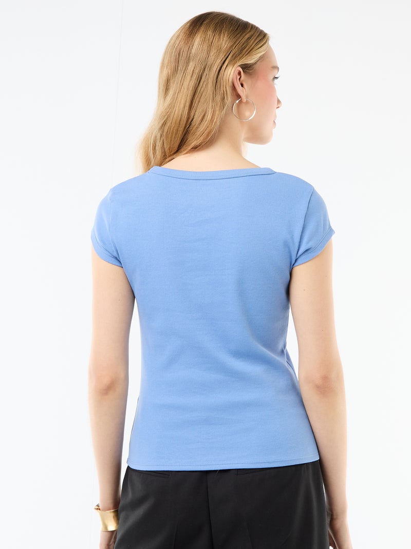 T-shirt em jersey de mangas curtas com textura canelada Azul - Kiabi
