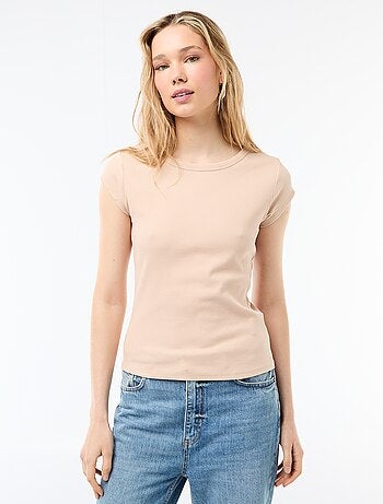 T-shirt em jersey de mangas curtas com textura canelada