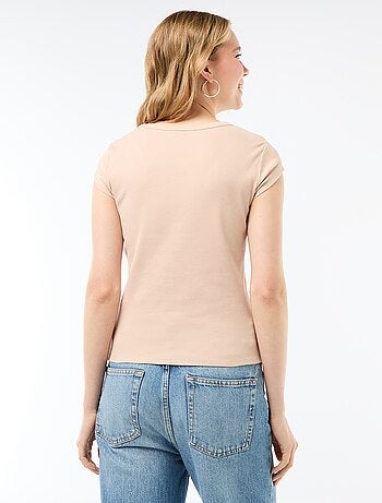 T-shirt em jersey de mangas curtas com textura canelada