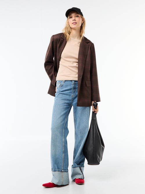 T-shirt em jersey de mangas curtas com textura canelada - Kiabi