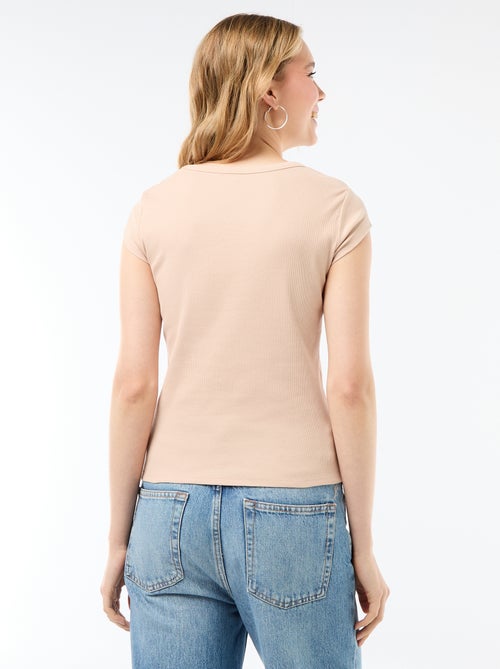 T-shirt em jersey de mangas curtas com textura canelada - Kiabi