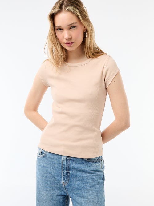 T-shirt em jersey de mangas curtas com textura canelada - Kiabi