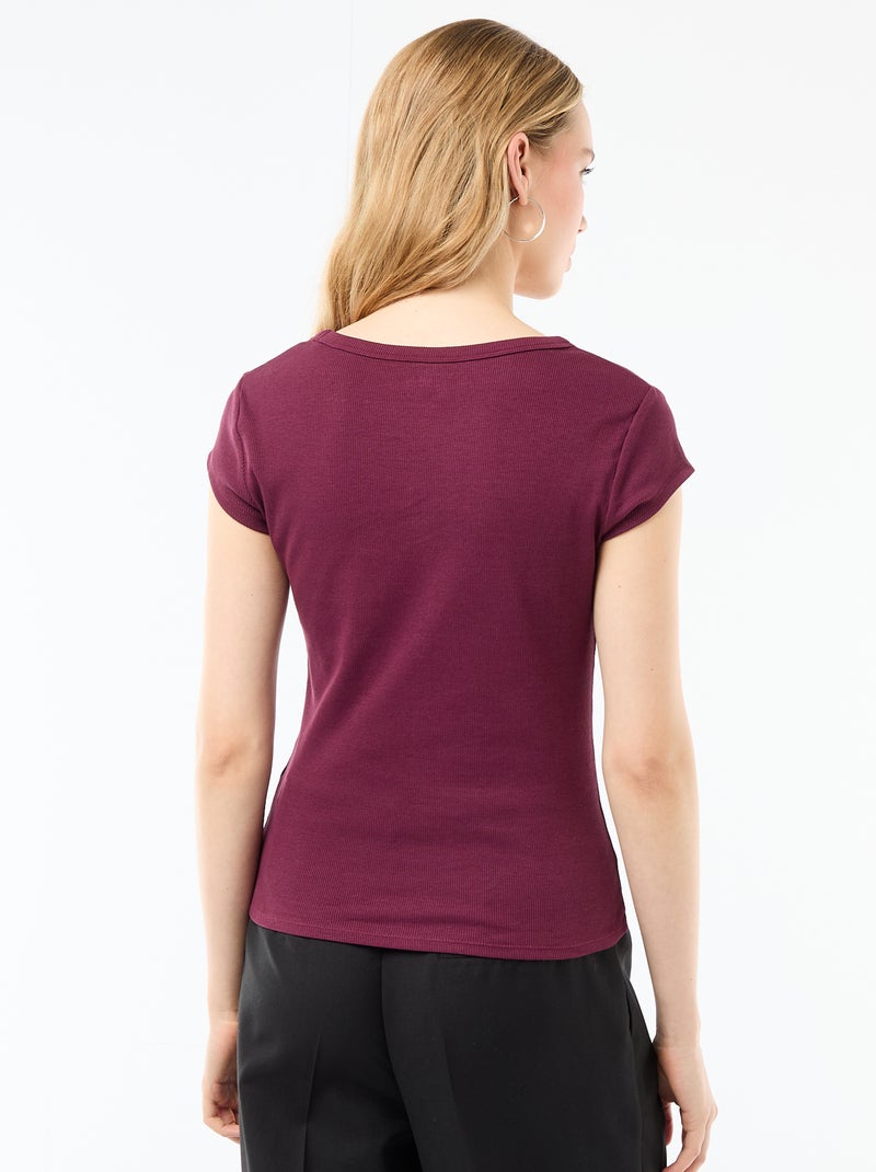T-shirt em jersey de mangas curtas com textura canelada Bordeaux - Kiabi