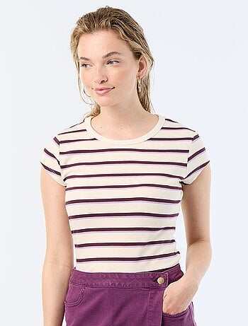T-shirt em jersey de mangas curtas com textura canelada