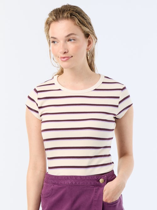 T-shirt em jersey de mangas curtas com textura canelada - Kiabi