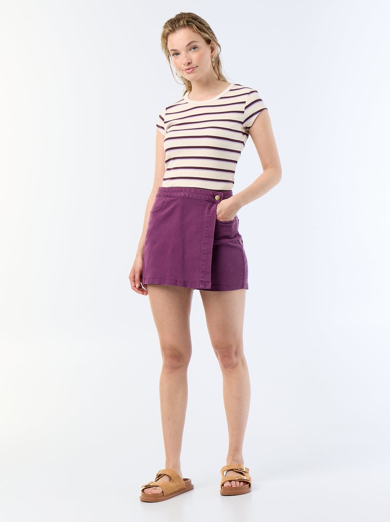 T-shirt em jersey de mangas curtas com textura canelada Branco - Kiabi