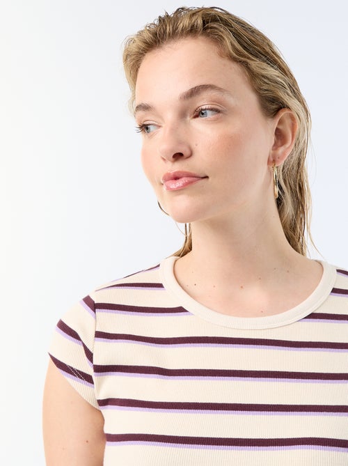 T-shirt em jersey de mangas curtas com textura canelada - Kiabi