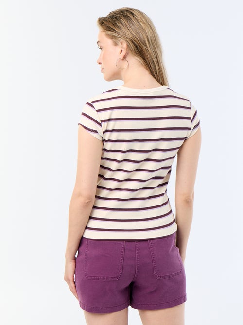 T-shirt em jersey de mangas curtas com textura canelada - Kiabi