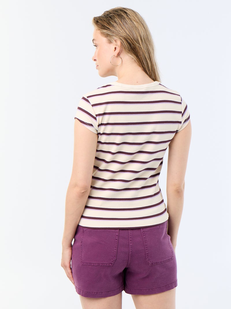 T-shirt em jersey de mangas curtas com textura canelada Branco - Kiabi