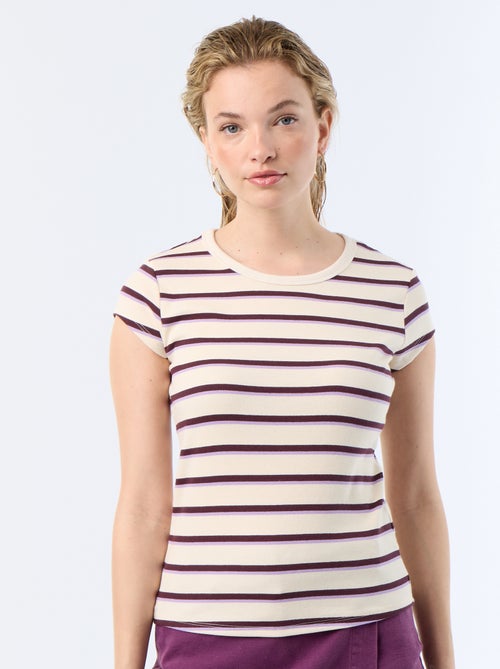 T-shirt em jersey de mangas curtas com textura canelada - Kiabi